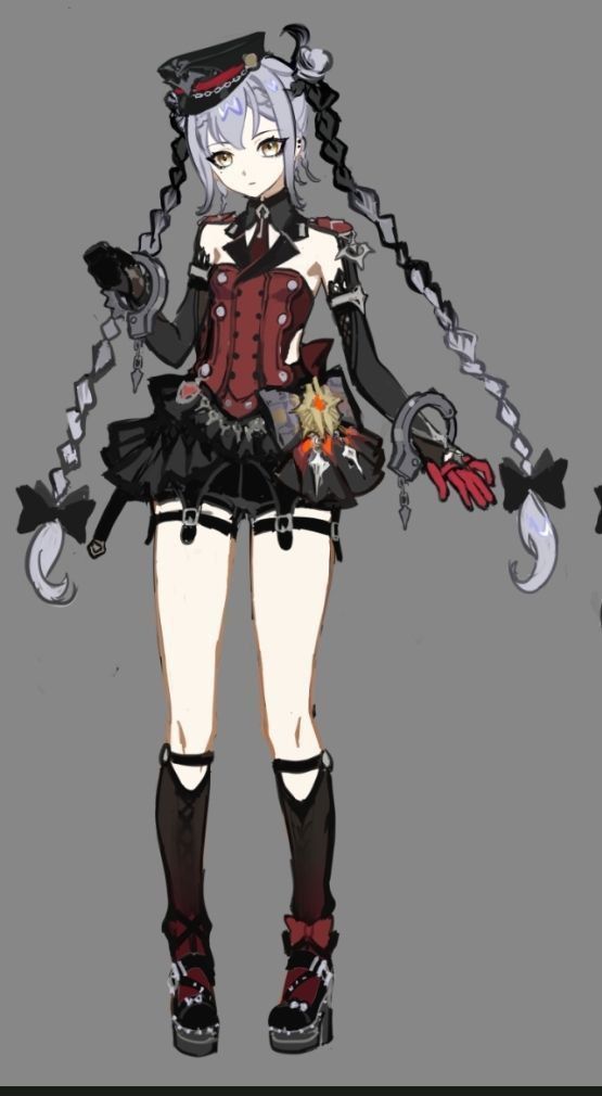 an anime character with white hair and black boots, holding chains on her arm while standing in