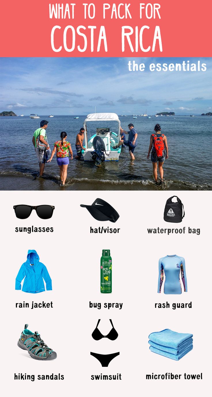 what to pack for costa rica, the essentials info sheet with text overlay