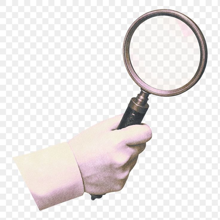 a hand holding a magnifying glass on top of a white gloved hand