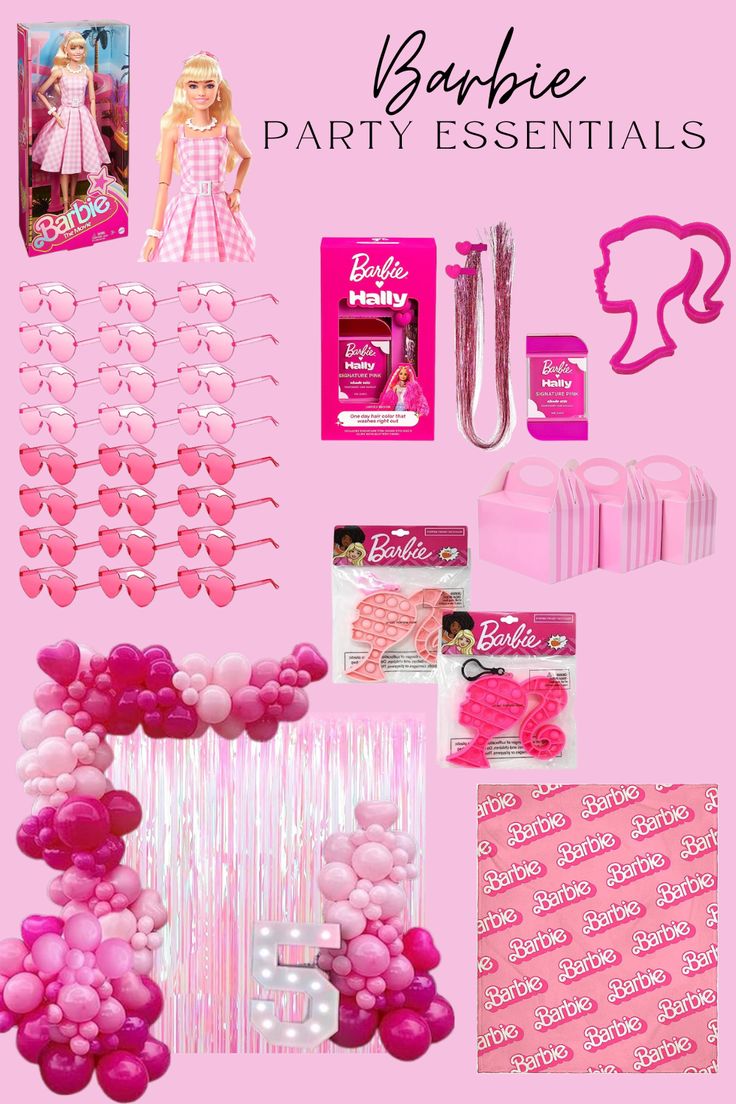 barbie party essentials including balloons and decorations