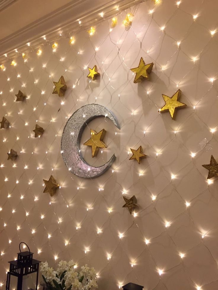 the wall is decorated with stars and a crescent