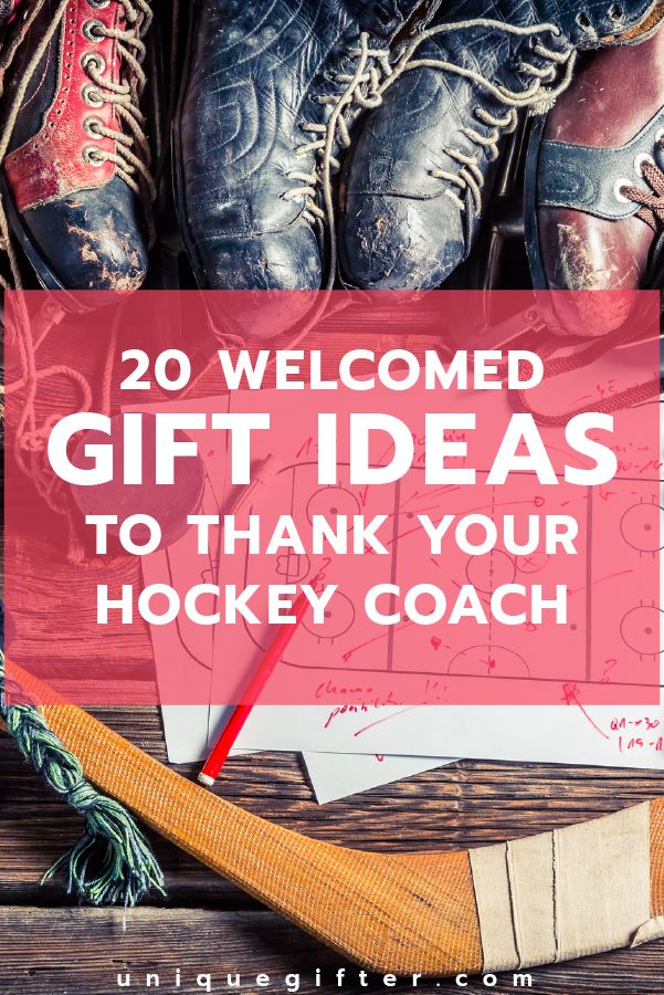 shoes and hockey sticks with the words welcome gift ideas to thank your hockey coach