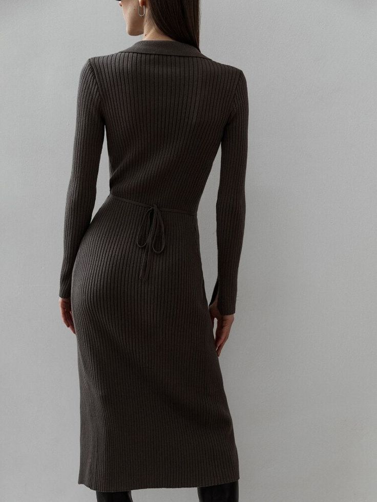 Dress Mid Length, Woolen Dresses, Backless Evening Dress, Long Sleeve Sweater Dress, Knitted Dress, Mid Dresses, Knit Midi, Crop Top Blouse, Long Sleeve Midi