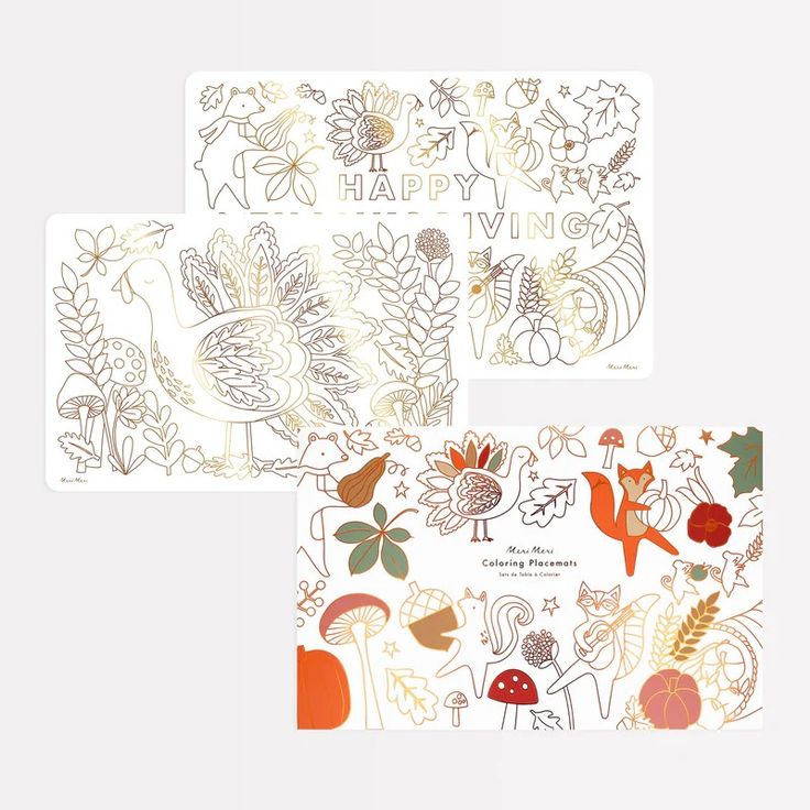 three cards with thanksgiving designs on them