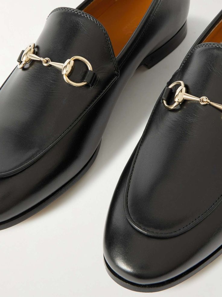 GUCCI Jordaan horsebit-detailed leather loafers | NET-A-PORTER Gucci Jordaan Loafer Outfit, Black Gucci Loafers, Gucci Jordaan Loafer, Gucci Jordaan, Gucci Loafers, Leather Loafers, Net A Porter, Women Collection, Porter