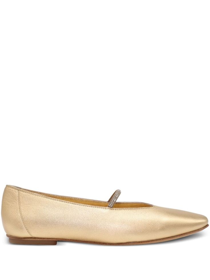 gold-tone metallic effect rhinestone embellishment square toe branded leather insole flat sole slip-on style City Dress, Chanel 2, Ballerina Shoes, Iconic Bags, Demi Fine Jewelry, Summer Beach Wear, Fine Earrings, Pump Sandals, Flat Boots