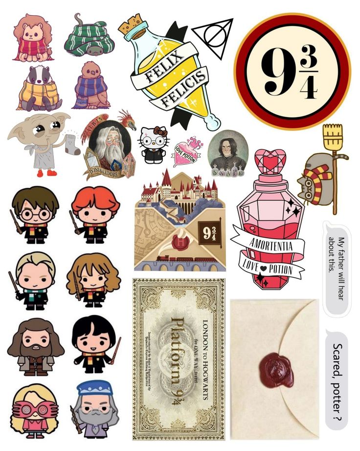 the harry potter stickers are all different styles and sizes, but one is for each character