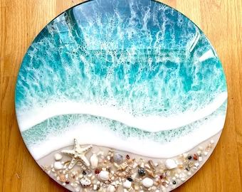 a plate that has some sand and shells on it