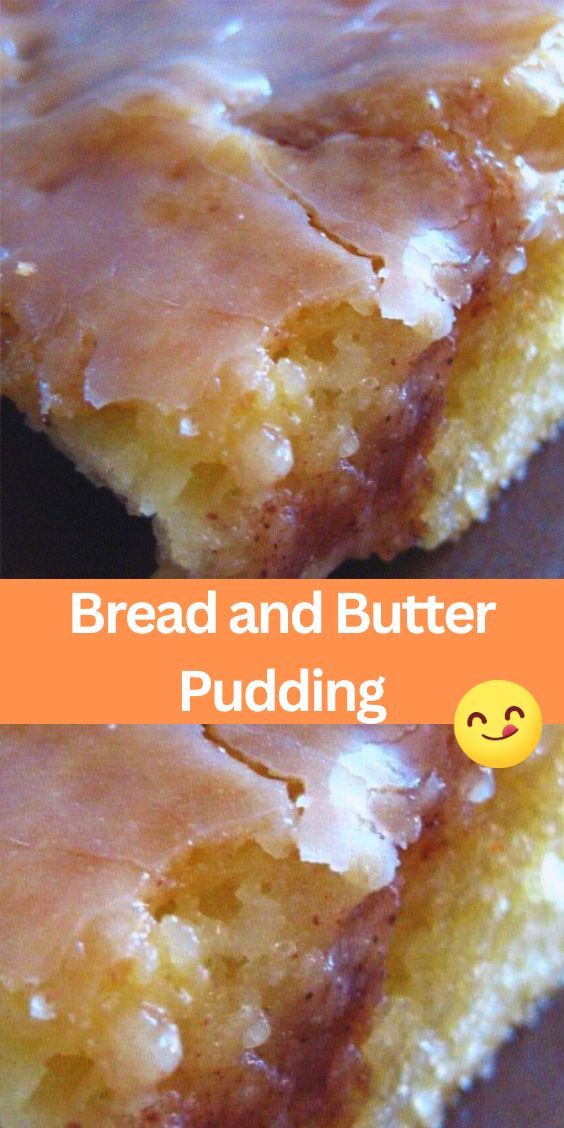 bread and butter pudding on a plate with text overlay that reads bread and butter pudding