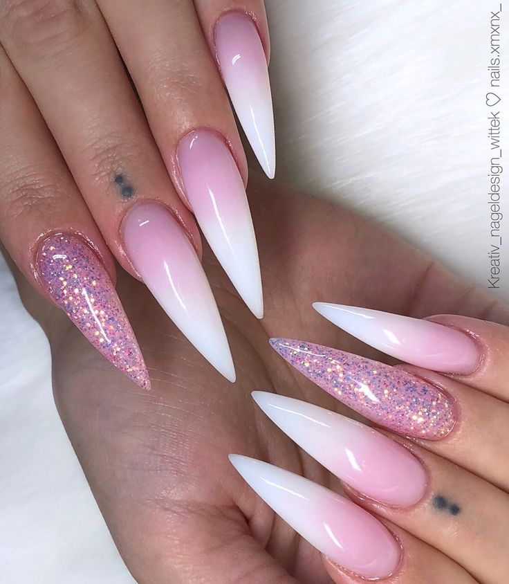 6,664 Likes, 48 Comments - @nails.xmxnx_ on Instagram: “Babyboomer & “watermelon“ glitter 🍉✨ @kreativ_nageldesign_wittek ♡” Nails With Glitter Accent, French Fade Nails, Pink Stiletto Nails, Faded Nails, Stilleto Nails Designs, Nails With Glitter, White Acrylic Nails, Finger Nails, Stiletto Nails Designs