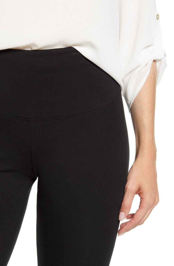 Feel confident in these essential leggings made with soft stretch-cotton jersey, anatomical seams and a wide, smoothing waistband. 28" inseam; 9" leg opening; 10 1/2" front rise; 14 1/2" back rise (size Medium) Wide elasticized waistband with inner slimming panel 86% cotton, 14% spandex Machine wash, tumble dry Imported Hosiery Casual Tight Leggings With Contoured Waistband, Casual Leggings With Contoured Waistband, Mid-rise Elastane Leggings For Loungewear, Classic Stretch Bottoms With Contoured Waistband, Mid-rise Elastane Leggings With Comfort Waistband, Stretch Straight Leg Leggings For Loungewear, Fitted Casual Leggings With Contoured Waistband, Mid-rise Elastane Leggings With Elastic Waistband, Straight Leg Stretch Leggings For Loungewear