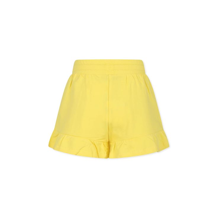 Color: Yellow Yellow shorts in soft brushed and stretch cotton jersey, with elasticated waist, drawstring, side pockets and ruffles on the hems. They are embellished with fun Teddy Bears pattern and logo on one leg. 95% Cotton, 5% Elastane. Machine wash at 30°C. Cotton Bottoms With Elastic Waistband For Playwear, Cotton Bloomers With Elastic Waistband For Playwear, Cotton Ruffled Short Bloomers, Trendy Cotton Ruffle Shorts, Cotton Ruffled Shorts, Yellow Cotton Bottoms With Ruffles, Short Cotton Bottoms With Ruffles, Casual Cotton Ruffle Shorts, Casual Cotton Bloomers With Ruffles