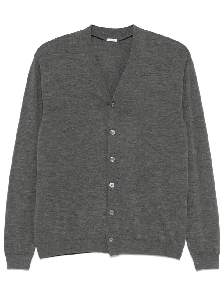 medium grey virgin wool fine knit mélange effect front button fastening ribbed trim V-neck long sleeves straight hem Mens Jumpers, Grey Cardigan, V Neck Cardigan, Cashmere Cardigan, Knitwear Men, Wool Cardigan, Knitwear Cardigan, Sweaters Knitwear, Black Cardigan