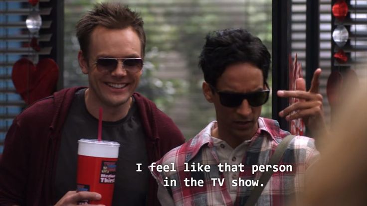 two men standing next to each other and one holding a cup with the caption i feel like that person in the tv show