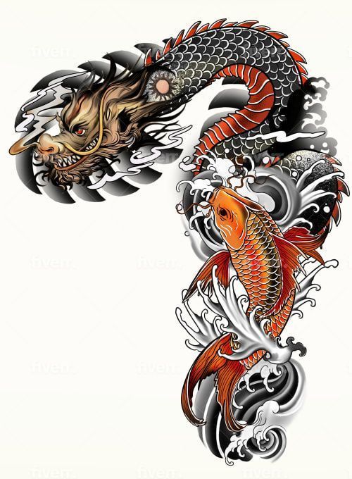 Tattoo Sleeve Traditional, Pez Koi Tattoo, Dragon Koi Tattoo Design, Japanese Tattoo Sleeve, Traditional Japanese Tattoo Sleeve, Koi Dragon Tattoo, Samurai Tattoo Sleeve, Japanese Koi Fish Tattoo, Koi Tattoo Sleeve