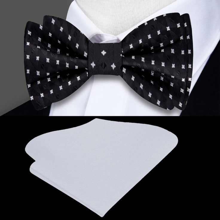 Unveiling Timeless Elegance: The Black and Grey Silk Bow Tie with Subtle Geometric Charm In the realm of refined accessories, the black and grey silk bow tie stands as an epitome of understated sophistication. This exquisite bow tie, featuring a subtle geometric pattern, effortlessly blends classic design with contemporary flair. Allow us to introduce you to a timeless piece that transcends fashion trends – a black and grey silk bow tie that promises to be the crowning jewel of your collection. A Symphony of Style: Black and Grey with Subtle Geometric Precision Picture a sleek black canvas adorned with a meticulous grey geometric pattern – a true work of art in the form of a silk bow tie. The small and intricate geometric design adds a touch of intrigue, creating a visual masterpiece that Black Bow Tie With Butterfly Knot For Business, Black Butterfly Knot Bow Tie For Business, Elegant Black Tuxedo For Black Tie, Elegant Black Suit And Tie Accessories For Evening, Elegant Bow For Black Tie Suit Accessories, Classic Black Bow Suit And Tie Accessories, Black Butterfly Knot Bow Tie, Classic Black Bow For Evening, Black Bow Ties For Black-tie Events