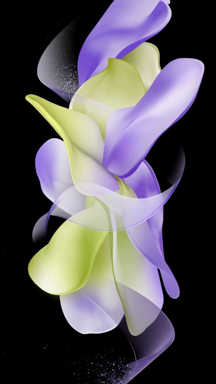 the back side of an iphone's display with multiple colored petals on it, against a black background