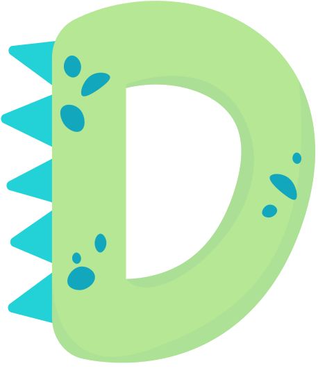 the letter d is made up of green and blue shapes with spikes on each side