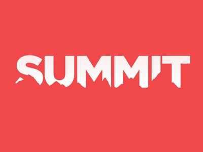 the word summit written in white on a red background