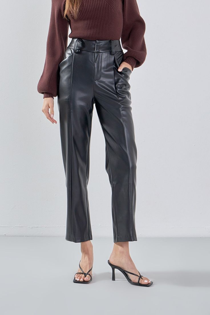 ENDLESS ROSE - Faux Leather Wide Pocket Pants - PANTS available at Objectrare Sleek High-waisted Leather Pants With Belt Loops, Sleek High Waist Leather Pants With Belt Loops, Sleek Faux Leather Pants With Belt Loops, Sleek Faux Leather Bottoms With Belt Loops, Chic Straight Leather Pants With Pockets, Leather Pants With Faux Front Pockets For Night Out, Wide Leg Faux Leather Pants With Belt Loops, Chic High Waist Leather Pants With Belt Loops, Chic Faux Leather Pants For Formal Occasions