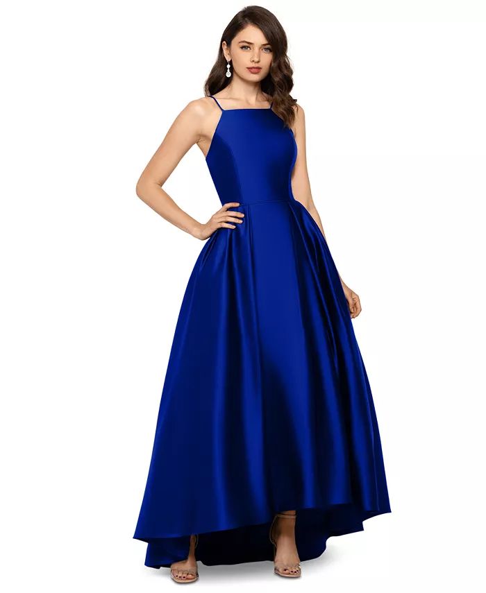 Betsy & Adam - Satin Ballgown Blue Dress Combination, Satin Ballgown, High Low Gown, Satin Ball Gown, Exquisite Gowns, Royal Blue Dress, Satin Gown, Review Dresses, Glam Fashion