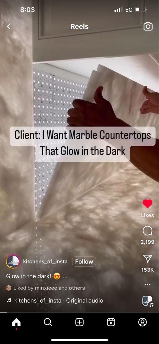 someone is holding something in their hand with the text, client i want marble countertops that glow in the dark