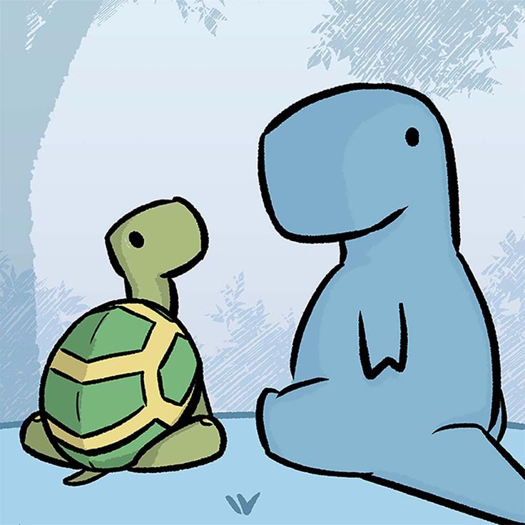 a drawing of a turtle sitting next to a tortoise on the ground,