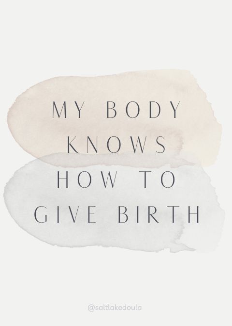 the words,'my body knows how to give birth'are painted on top of each other