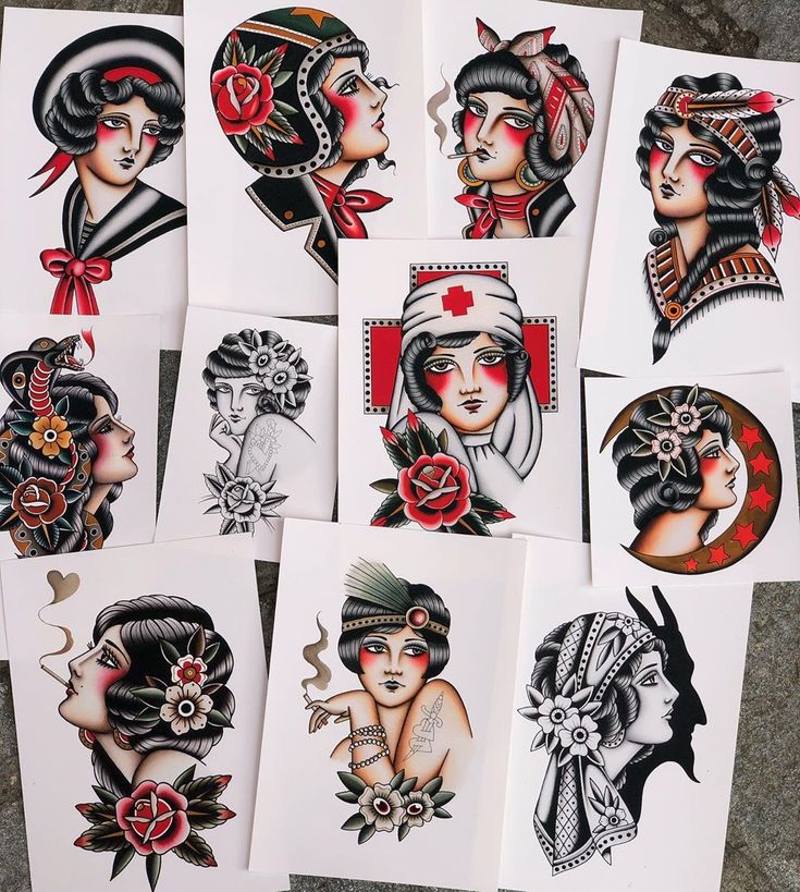 many different tattoos are shown on paper