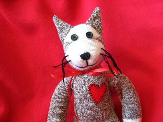 Sock Monkey Kitty Cat Stuffed Animal Doll - Rockford Red Heel Socks Handmade Sock Monkey, Sock Monkey Dolls, Winged Cat, Childrens Dolls, Huge Cat, Monkey Doll, Sock Doll, Sock Dolls, Softie Pattern