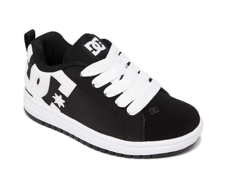 Combination upper,Secure lace-up closure,Cushioned insole,Durable outsole,Breathable shoe lining,Padded collar and tongue,Pull loop at heel,DC branding details | Boys' DC Little Kid & Big Kid Court Graffik Sneakers in Black/White Size 1 - Little Kid Medium Non-slip Skate Shoes For Streetwear With Round Toe, Non-slip Round Toe Skate Shoes For Streetwear, Sporty Fade-resistant Skate Shoes For Skateboarding, Non-slip Skate Shoes For Streetwear With White Sole, Non-slip Skate Shoes With White Sole For Streetwear, Non-slip White Sole Skate Shoes For Streetwear, Scratch-resistant Sporty Skate Shoes For Streetwear, Sporty Scratch-resistant Skate Shoes For Streetwear, Sporty Non-slip Sneakers For Skateboarding