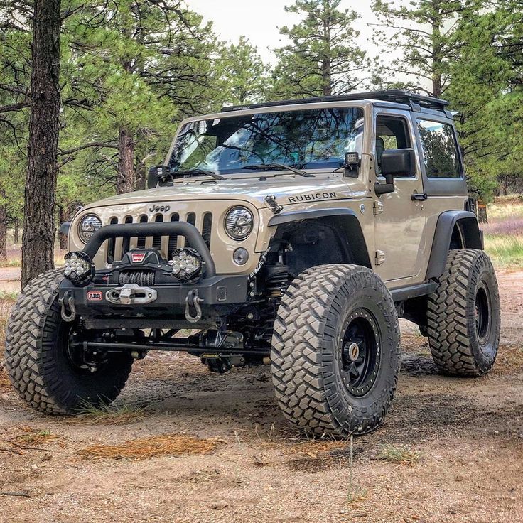 a jeep parked in the woods near some trees