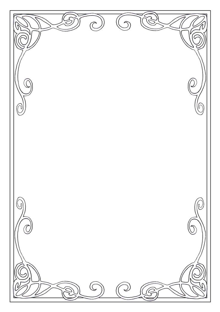 a square frame with swirls and scrolls on the edges, in black and white