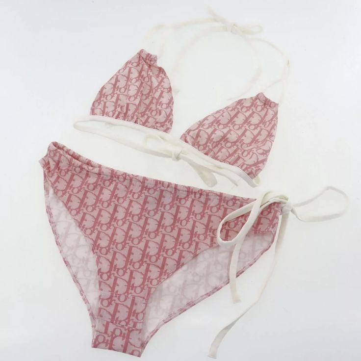 Dior Swimwear Bikini Pink White Cotton France Size L. Dior Swimwear, Dior Pink, France Colors, Trotter, White Cotton, Christian Dior, Pink White, Dior, France