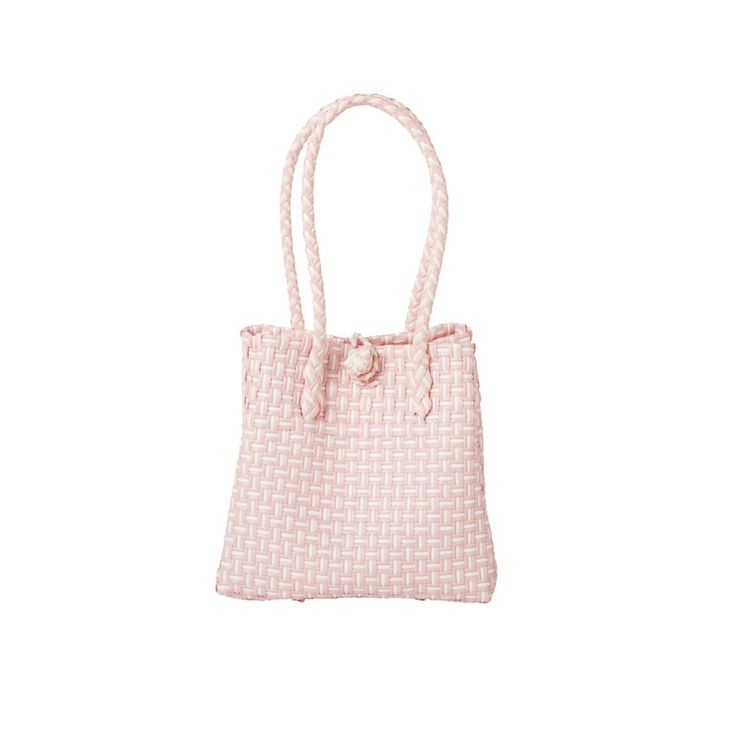 The Mini Ella is a plastic summer handbag, handwoven with 100% recycled plastic. Perfect for the pool, beach or out around town. It is eco friendly and handwoven and oh so cute with your spring and summer clothes. Product Overview: Materials: Recycled plastic Size: 8.5” H (13.5" with Handle) x 9” W Spring Rectangular Straw Bag With Intrecciato Weave, Spring Intrecciato Weave Straw Tote Bag, Spring Woven Leather Straw Bag, Beach Tote Straw Bag With Intrecciato Weave, Chic Pink Woven Crochet Bag, Summer Beach Bag With Woven Leather For Spring, Summer Beach Bag In Woven Leather, Spring Handwoven Beach Bag, Spring Summer Woven Leather Beach Bag