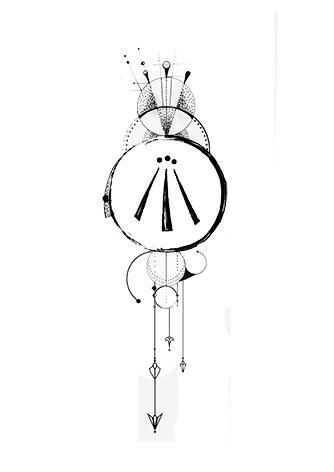 a drawing of a clock with arrows on it