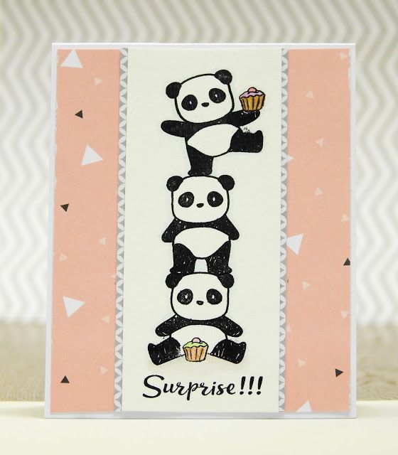 there is a card with pandas eating cupcakes on the front and bottom