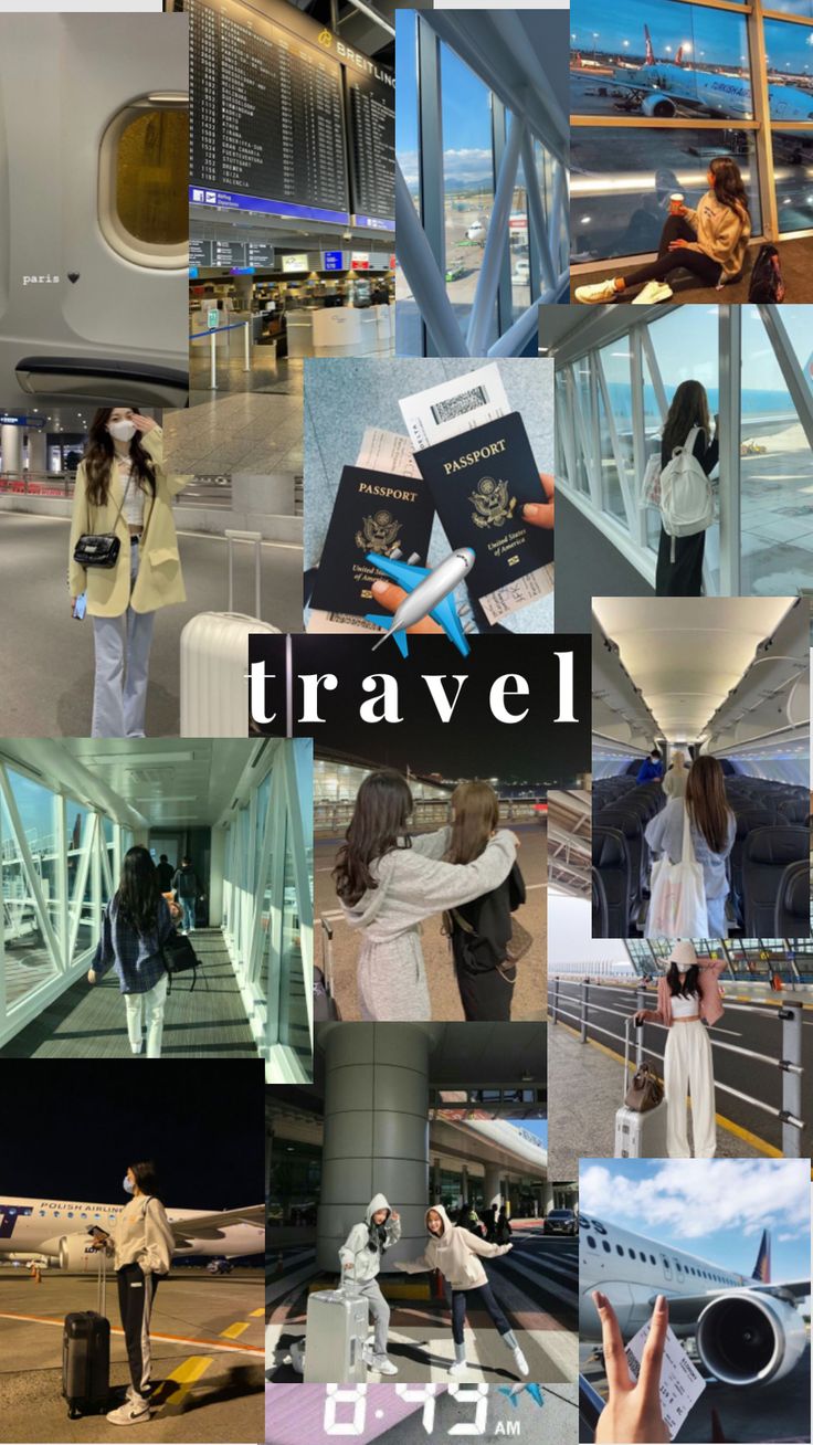 a collage of travel photos with the words travel written in large letters and images of people