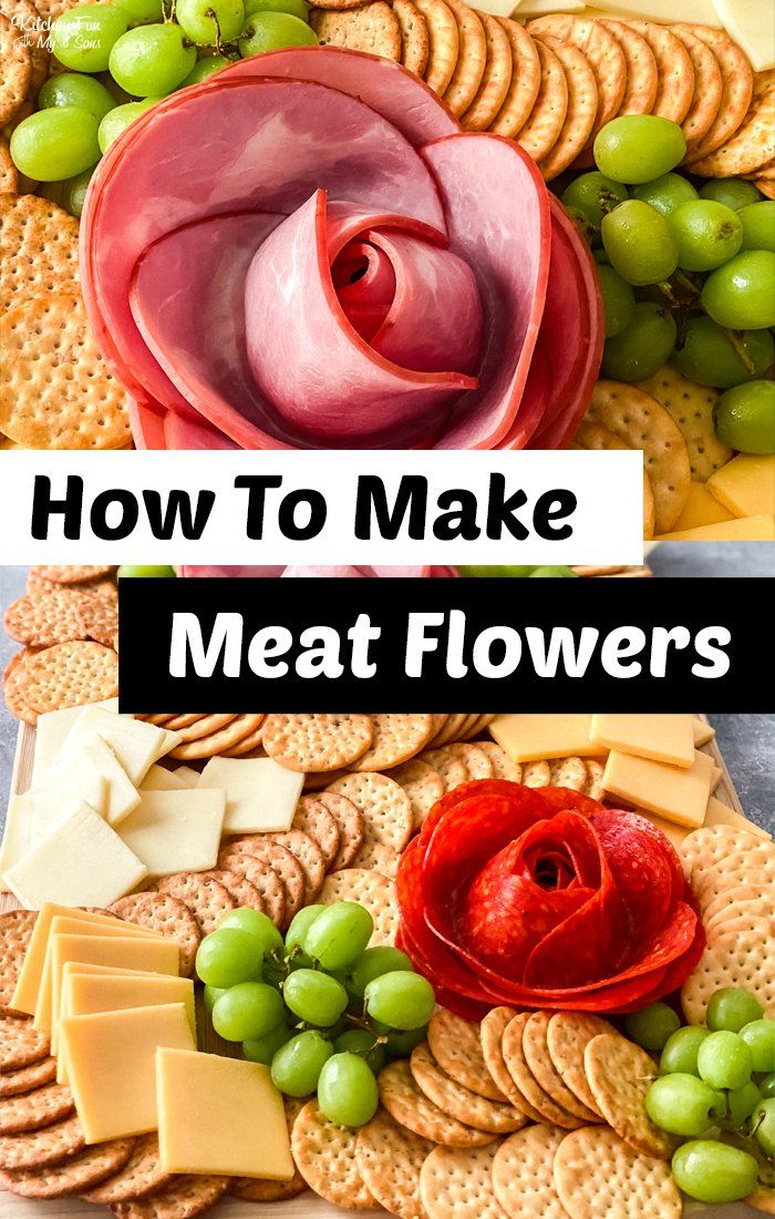 how to make meat flowers with grapes, cheese and crackers on a platter