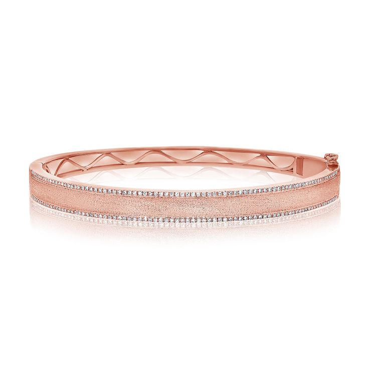 Diamond details: Pave diamonds Total Carat Weight: 0.74 Color: G/H Clarity: SI Metal: 14k solid gold Lengths: 15-19 cm ﻿Closure: Push clasp with safety latch Rose Gold Diamond Cut Bracelets, Rose Gold Diamond Bangle With Pave Setting, Rose Gold Diamond Bracelet With Diamond Accents, Diamond Bangle In Rose Gold With Pave Setting, Rose Gold Diamond Bracelet With Vvs Clarity, Classic Rose Gold Bangle With Diamond Accents, Rose Gold Pave Diamond Bracelet For Wedding, Rose Gold 14k Brilliant Cut Diamond Bracelet, Formal 14k Rose Gold Diamond Bracelet