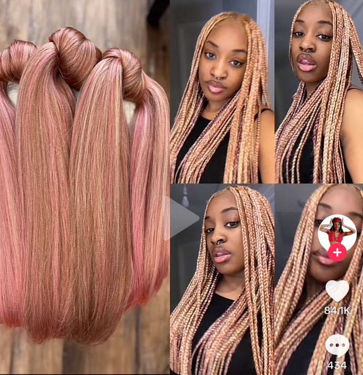 Mixed Colors For Braids, Mixed Blonde Braids, Color Mix Braids, Blonde Mix Braids, Blonde And Pink Box Braids, Mixing Braiding Hair Colors, Mixing Hair Color, Braiding Hair Colors, Short Box Braids Hairstyles