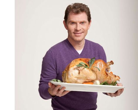 a man holding a plate with a turkey on it