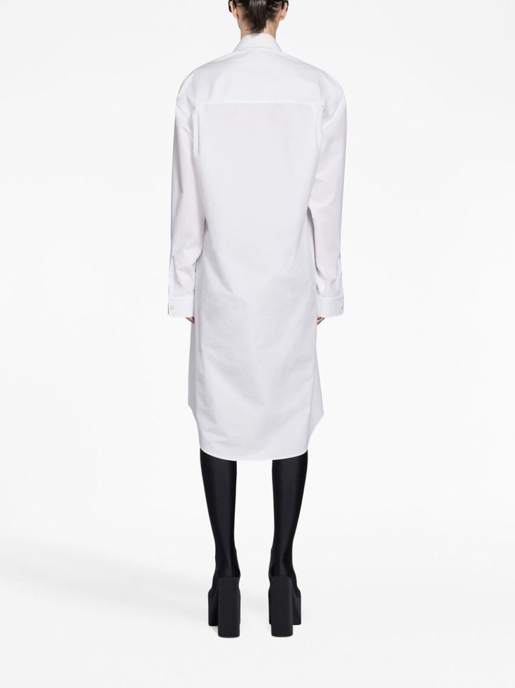 Balenciaga Cotton Shirt Dress  - Farfetch Classic White Shirt Dress For Work, White Collared Shirt Dress For Work, White Shirt Dress For Work, White Spread Collar Shirt Dress For Office, White Shirt Dress For Workwear In Fall, White Shirt Dress For Fall Workwear, White Fall Shirt Dress For Work, White Shirt Dress With Pockets For Work, White Shirt Dress With Pockets And Relaxed Fit