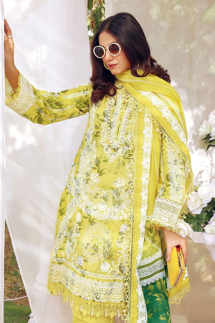 Yellow Semi-stitched Lawn Suit For Spring, Yellow Long Sleeve Lawn Suit With Printed Motifs, Yellow Long Sleeve Lawn Suit With Dupatta, Yellow Semi-stitched Long Sleeve Lawn Suit, Gul Ahmed Lawn Collection 2022, Gul Ahmed, Summer Lawn, Lawn Suits, Suit Fabric