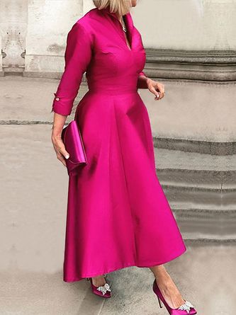 Women Plain Spring/Fall Elegant Natural Regular Fit Maxi Three Quarter Sleeve X-Line Regular  Shirt Dress A Line Midi Dress Formal, Plus Size Cocktail Dresses Classy, Cocktail Attire Wedding Guest, Three Quarter Sleeve Dresses, Formal Tops, Fitted Maxi Dress, Elegant Maxi Dress, Classy Fashion, Stylish Plus