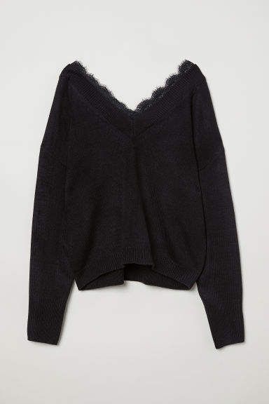 H&M Lace-trimmed Sweater - Black Fine Knit Sweater, Hogwarts Dr, Dr Closet, Mode Inspo, Dream Clothes, Knitwear Women, Clothes And Accessories, Black Sweaters, Aesthetic Clothes