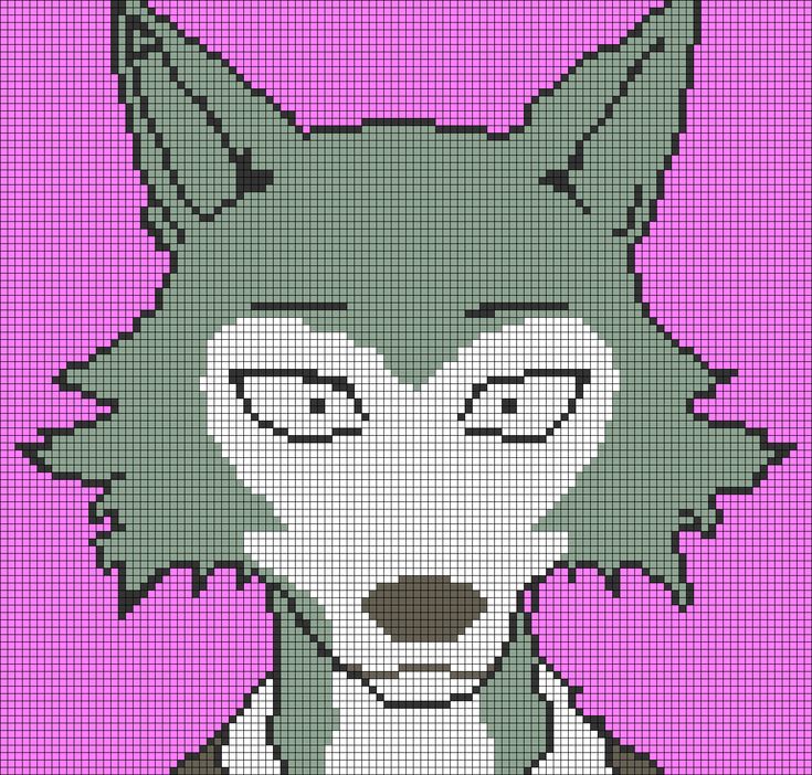 a cross stitch pattern of a wolf with big eyes