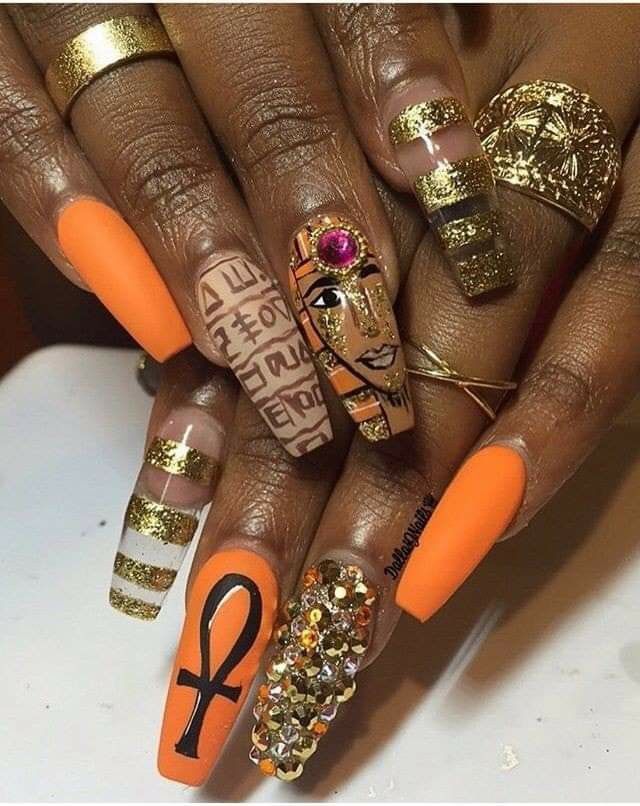 Egyptian Nails, Rasta Nails, Black Empowerment, Fingernail Designs, Lovely Nails, Exotic Nails, Soft Nails, Nail Beauty, Glam Nails