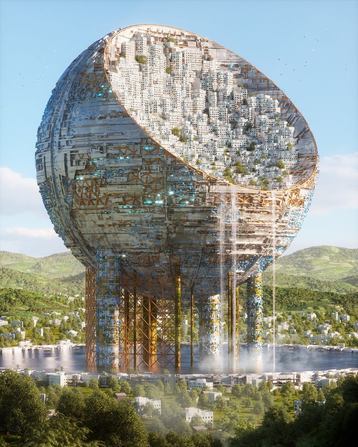 an artistic rendering of a giant structure in the middle of a forest