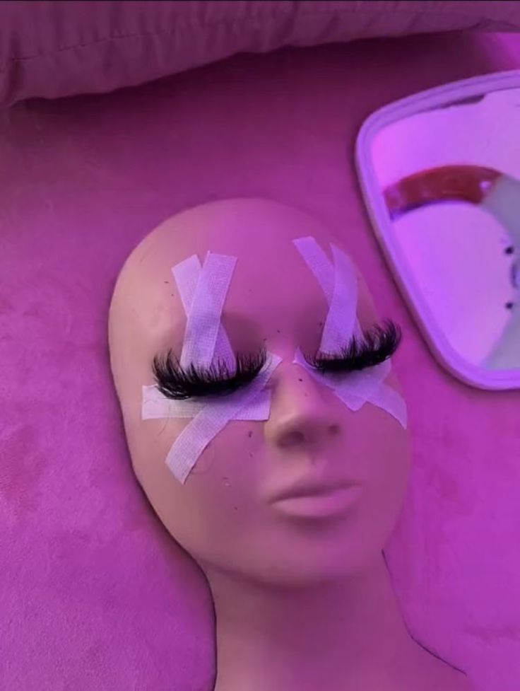 lashes and lash mannequin Lash Room Ideas, Lash Room Decor, Lashes Fake Eyelashes, Eyelash Tips, Eyelash Technician, Tech Aesthetic, Lash Extensions Styles, Eyelash Extensions Styles, Perfect Eyelashes